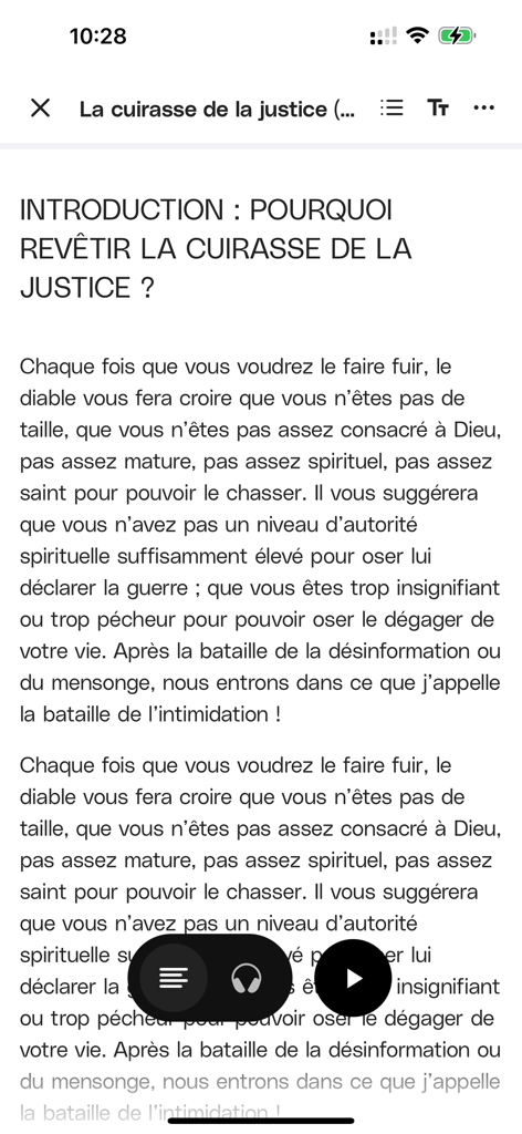 ImpactX - La interfaz de la aplicación ImpactX muestra un libro electrónico espiritual sobre mentalidad y liderazgo