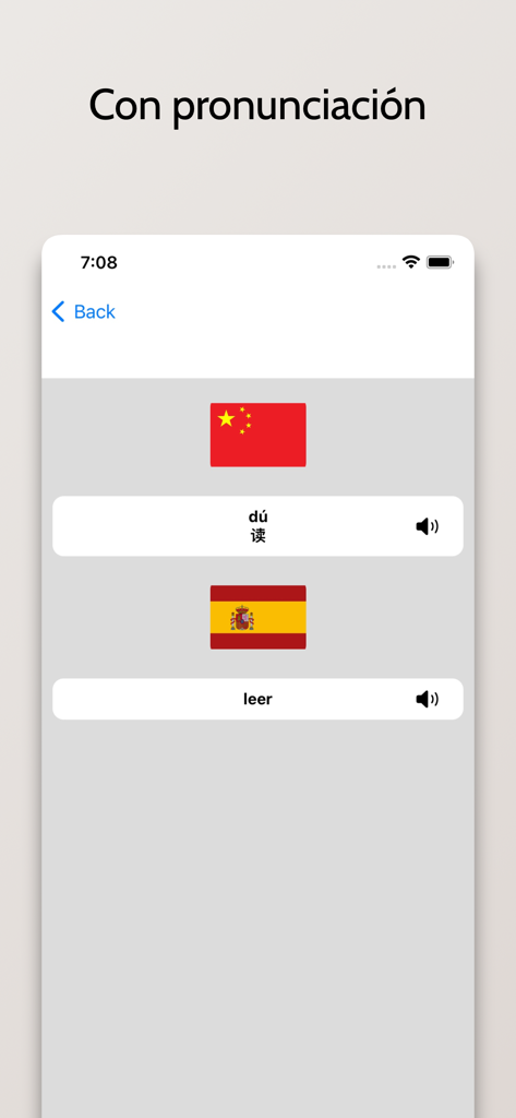 Chino simplificado-Español - Captura de pantalla de la aplicacion de diccionario chino espanol mostrando la traduccion y pronunciacion de la palabra leer