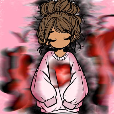 girl with baggy sweatshirt and messy bun