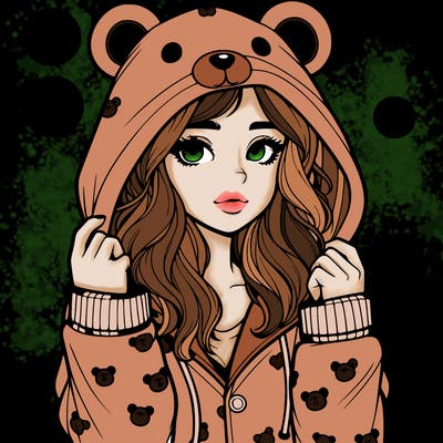 realistic girl in a animal pjs hoodie