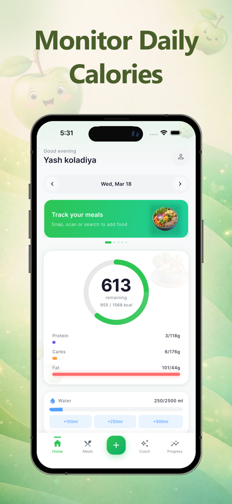 Nutoriq - AI Calorie Tracker - Nutoriq AI calorie tracker dashboard with daily macro progress