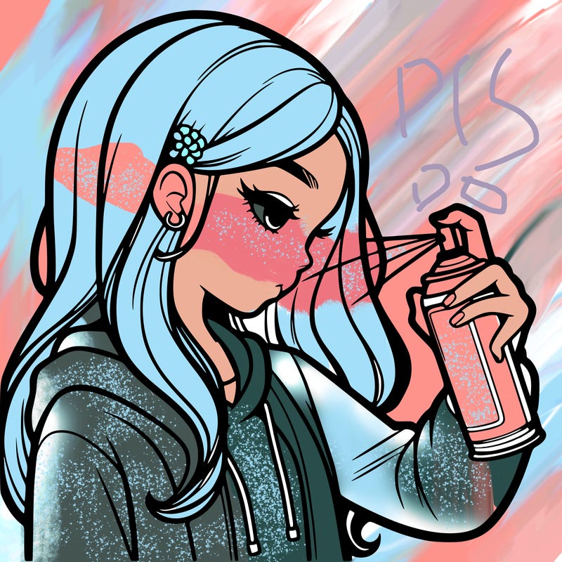 a realistic girl spray painting