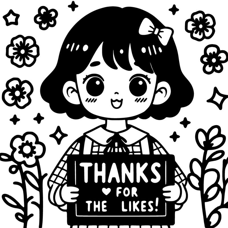 a cute girl with a sign that says "thanks for the likes!"