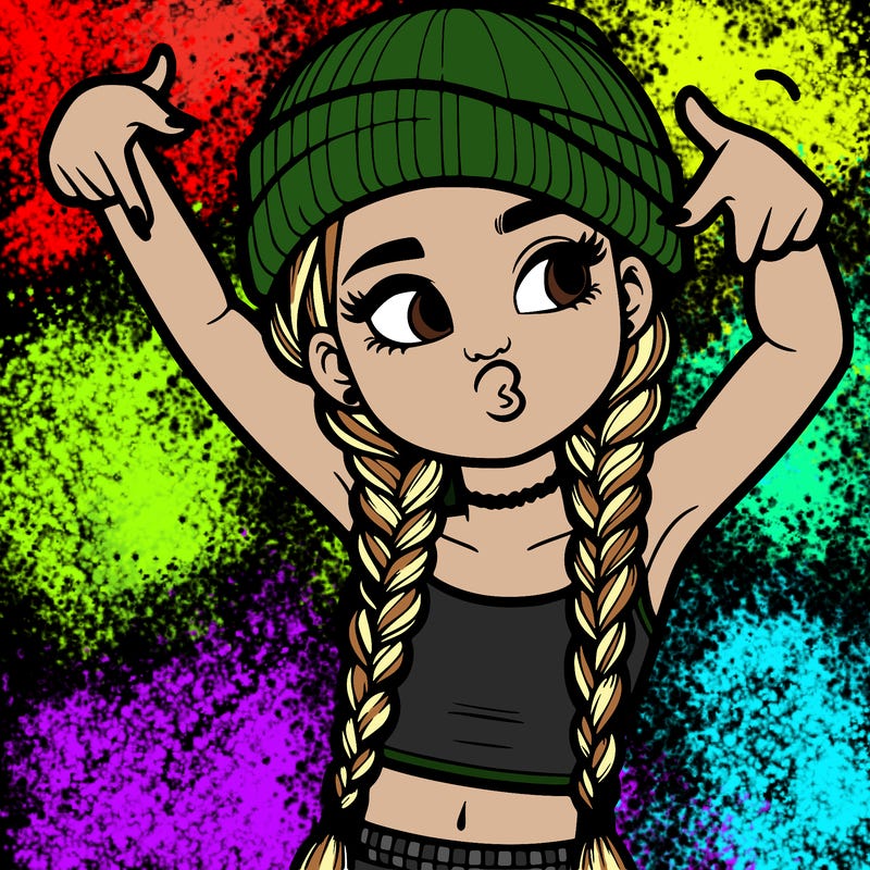 realistic teenage girl with braids and a beanie and crop top doing 🫶🏼