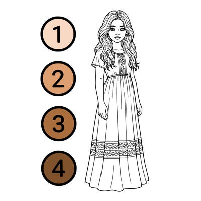 a girl with a bunch of circles on the side of the drawing next to her with numbers 1 2 3 and 4 and no background tall realistic girl