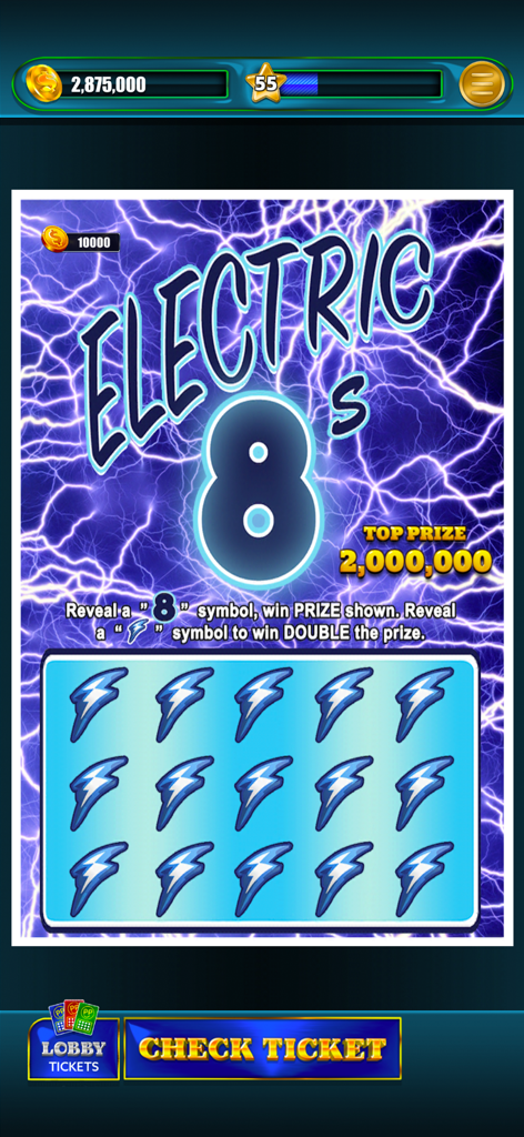 Lottery Scratchers - Electric 8s digital scratch-off card in the Lottery Scratchers app