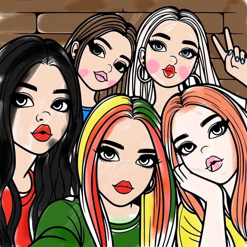 group of teen girls friends y2k up close in a selfie