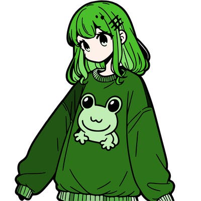 girl wearing frogging sweatshirt