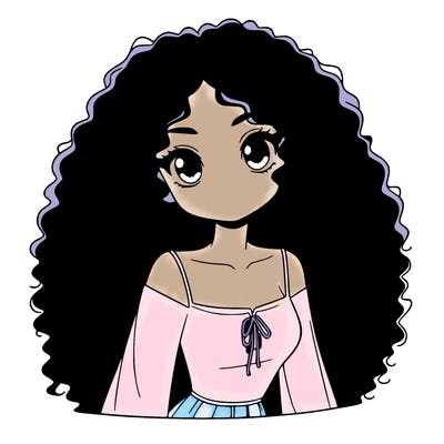 a black anime girl with long afro hair