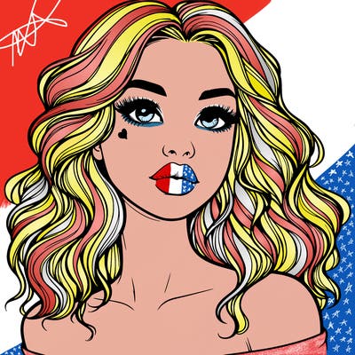 realistic girl with wavy hair and lips
