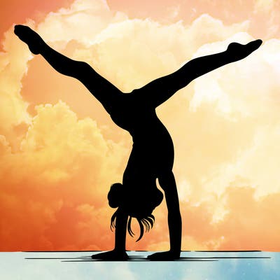 realistic gymnastic hand stand girl in four splits