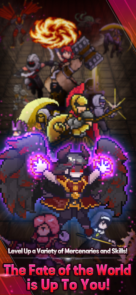 A group of diverse pixel art mercenary characters and heroes from Elemental 2D MMORPG