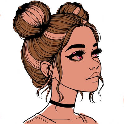 realistic girl with buns on the top of her head