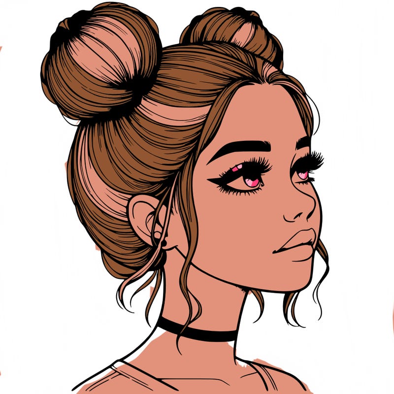 realistic girl with buns on the top of her head