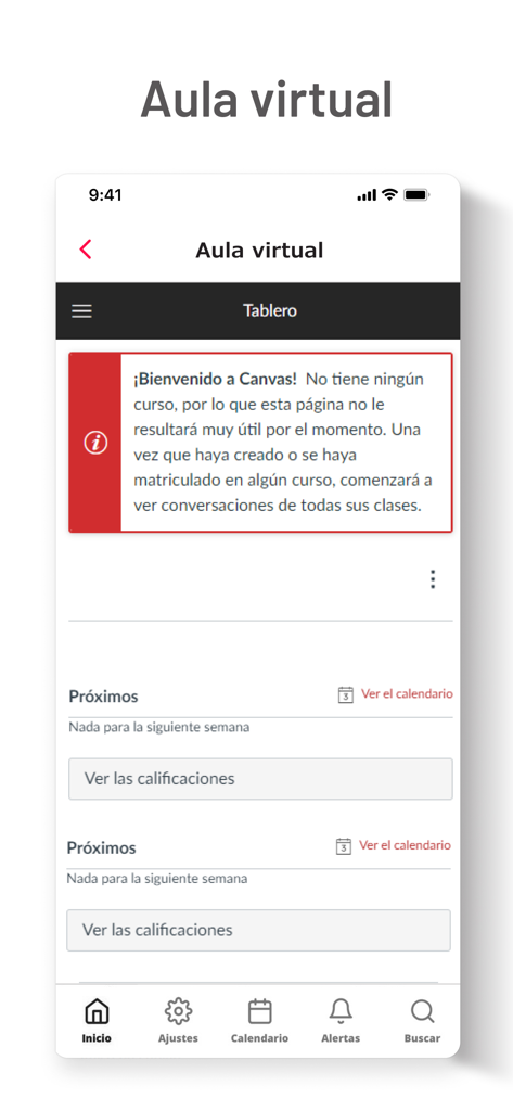 Sise Móvil - Painel da sala de aula virtual do aplicativo Sise Movil com tarefas futuras e visualização de notas