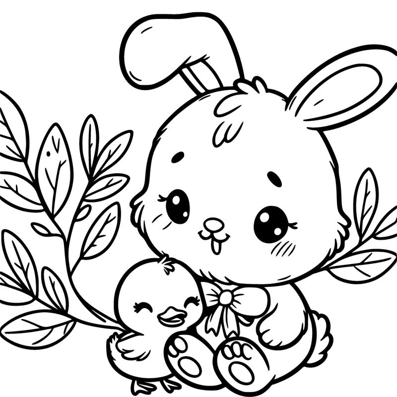 cute bunny with baby duck