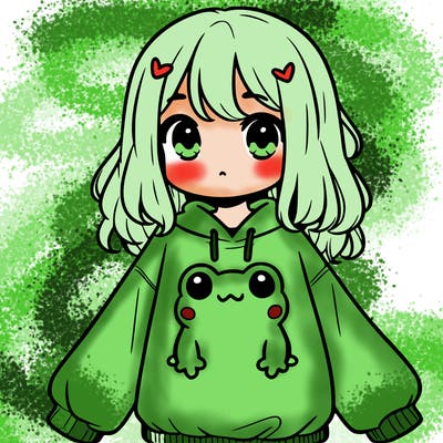 girl wearing frogging sweatshirt