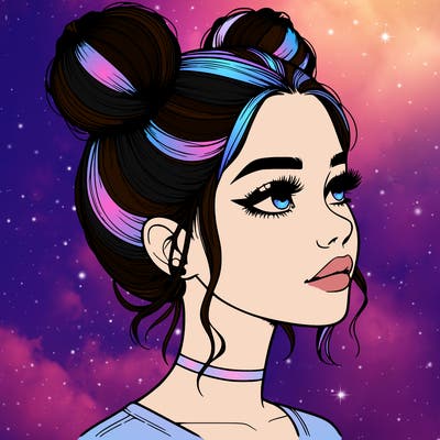 realistic girl with buns on the top of her head