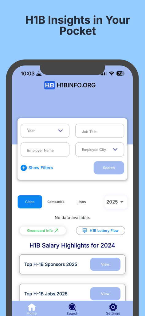 H1B Visa Sponsorship Jobs USA - H1B Visa sponsorship job search interface with filters for employer and job title