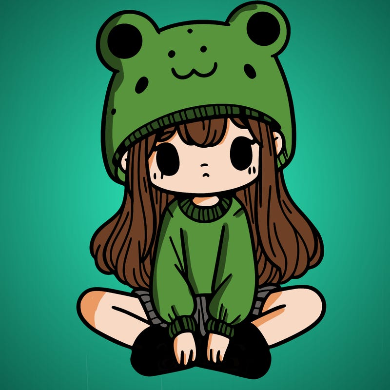 a girl wearing a frog hat and some frog socks
