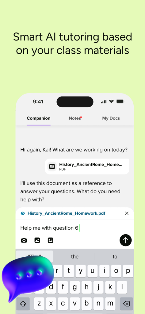 Brainly app interface showing smart AI tutoring based on uploaded history homework materials.