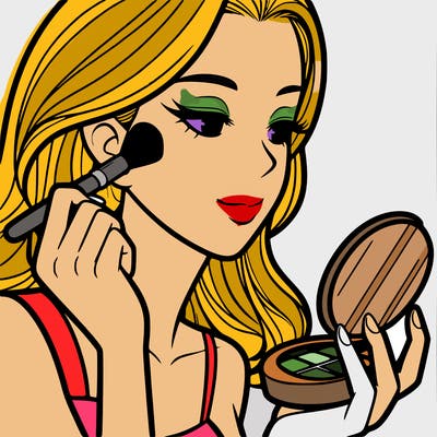 little girl putting on makeup