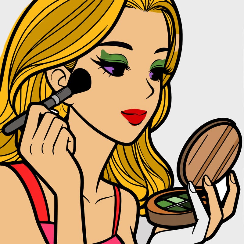 little girl putting on makeup