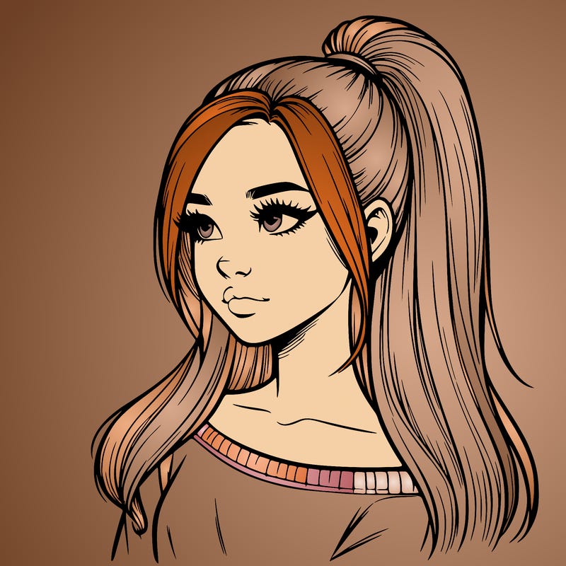 realistic girl with a high ponytail