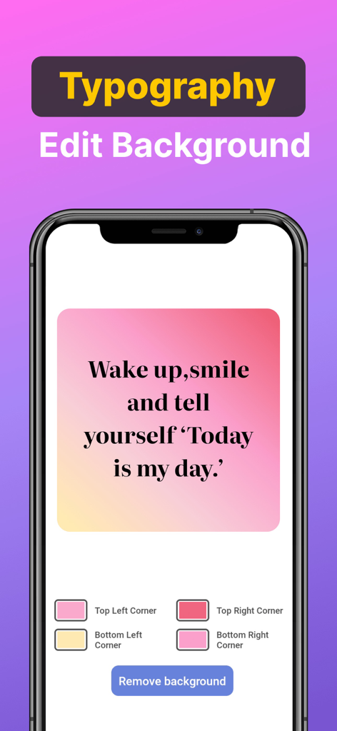 Fonts - Logo Maker - Typography app interface showing a customizable gradient background for a quote