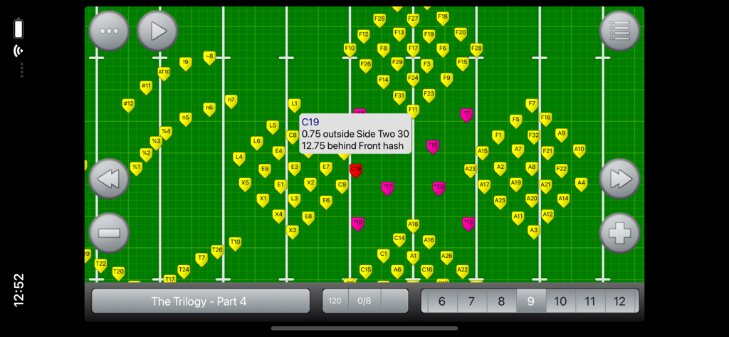 Drillbook Next Reader - Drillbook Next Reader app showing marching band drill coordinates and performer positions on a digital field