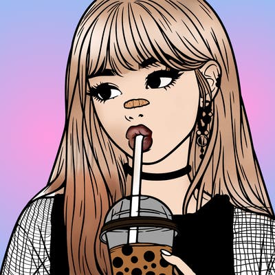 aesthetic realistic girl drinking boba