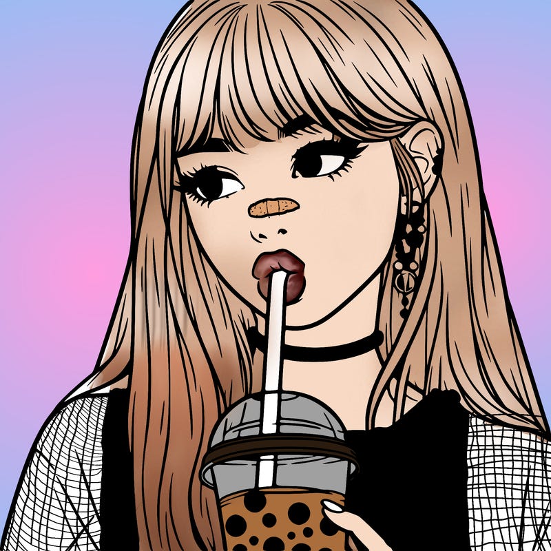 aesthetic realistic girl drinking boba
