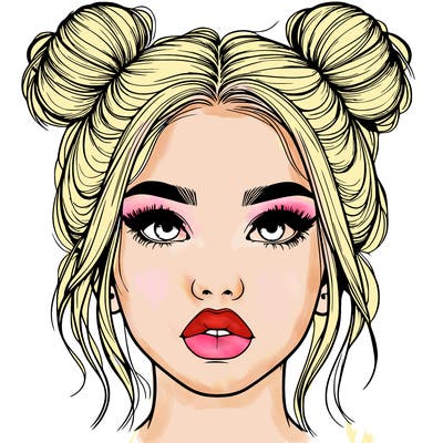 realistic girl with two buns on her hair and lips