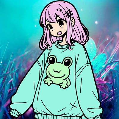 girl wearing frogging sweatshirt