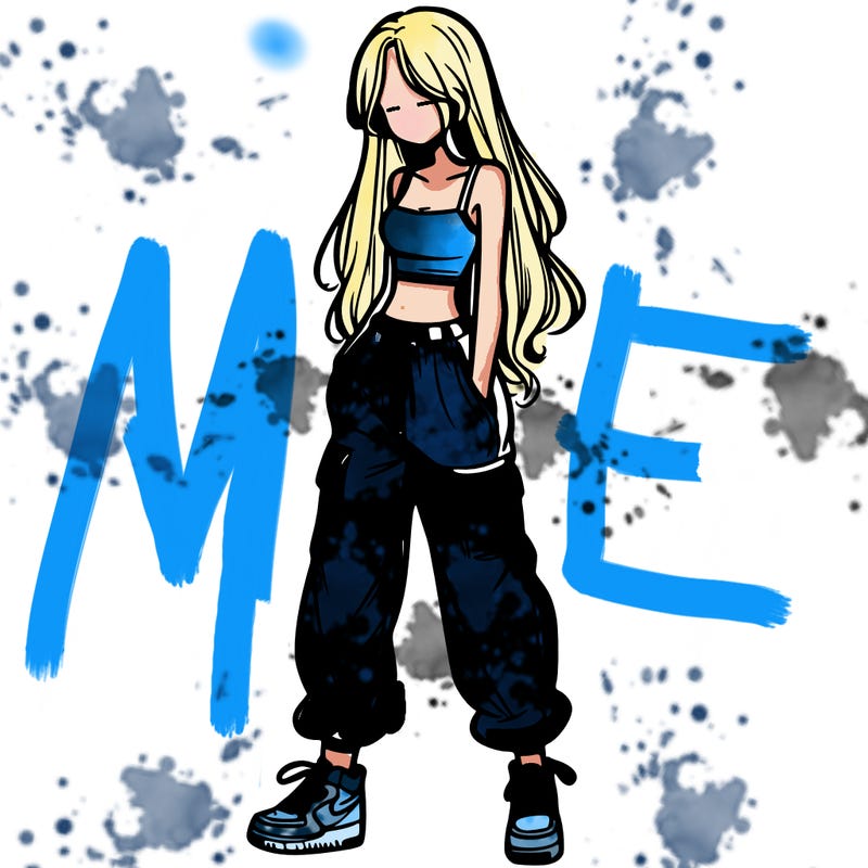 girl in baggy pants crop top and long hair