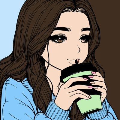 realistic girl drinking coffee