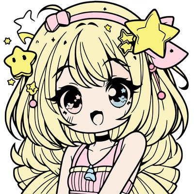 cute anime girl with star accessories