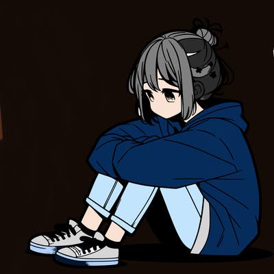sad anime girl sitting alone