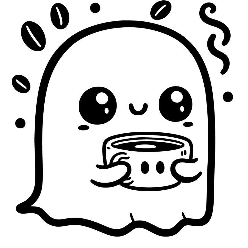 a cute ghost drinking a coffee