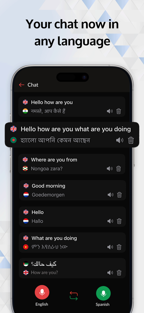 Translator - AI Translate - Ein Smartphone-Bildschirm zeigt die Chat-Übersetzungsfunktion der Übersetzer KI-App