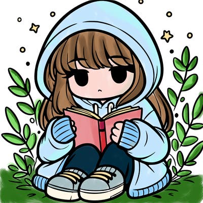 girl in oversized hoodie reading a book