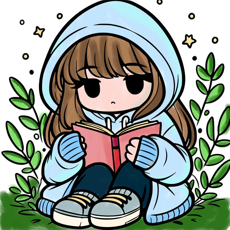 girl in oversized hoodie reading a book