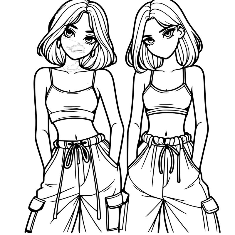 two girls with crop top with baggy pants