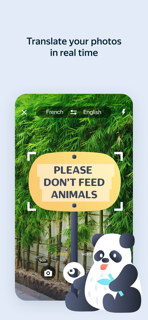 Real-time photo translation of a park sign using Yandex Translate app