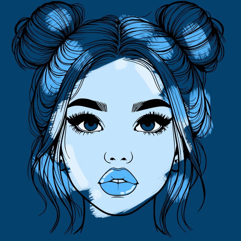 realistic girl with two buns on her hair and lips