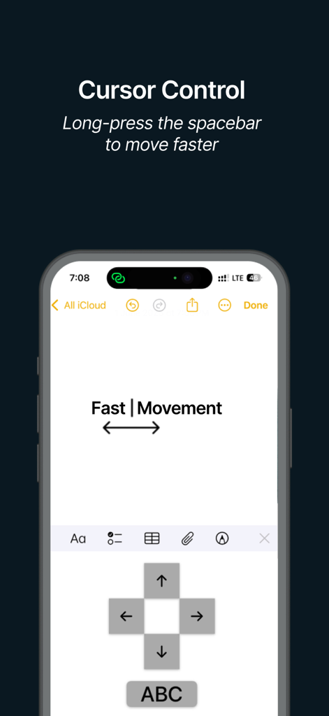 The Big Keyboard - Large directional arrow keys for precise cursor movement in The Big Keyboard app