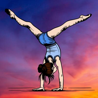 realistic gymnastic hand stand girl in four splits
