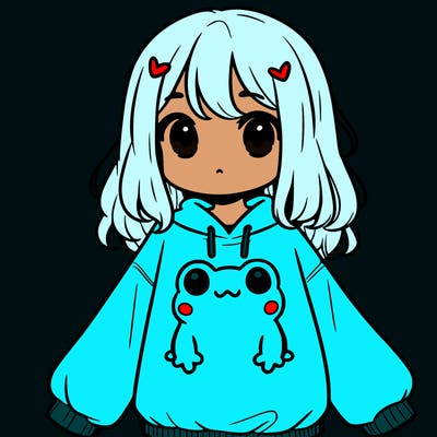 girl wearing frogging sweatshirt