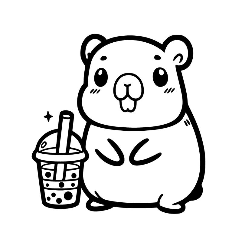 kwaii capybara with boba