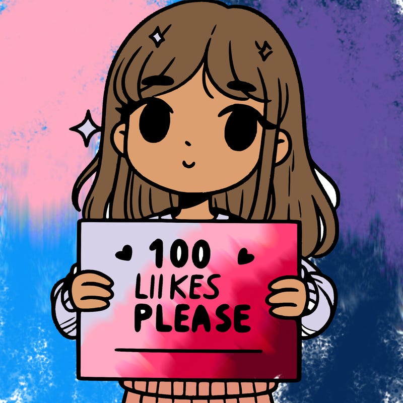 a girl holding up a sign saying 100 likes please